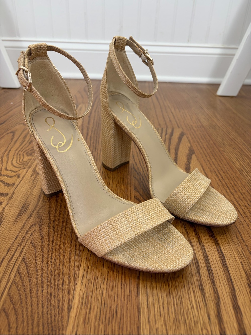 Sam Edelman Yaro Block Heel Sandal in Natural Raffia (9.5)